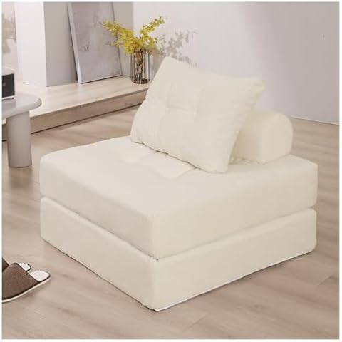 Futon Sofa Bed - Convertible Sectional Sleeper Sofa with Pillow, Floor Sofa Couch for Guest Bed,Removable Zippered Back Support, Perfect for Living Room and Party Room (Ivory) Cover