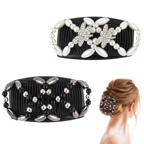 DHWEKU 2 Pezzi Magic Hair Comb, Doppio Pettine Fermacapelli signore clip, Fermacapelli da Donna Magico Elastico, Stretchy Capelli Gioielli per Donne per Diversi Stili di Capelli