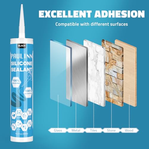 Image of PAULINN 4 Pack Black Silicone Caulk Waterproof 100% Silicone Caulk for Kitchen & Bathroom