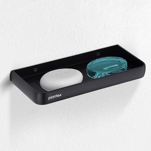Image of Plantex Self Adhesive Aluminium Double Soap Holder for Bathroom /Dual Soap Case /Soap Stand /Bathroom Accessories - Pack of 1 (1503, Black)