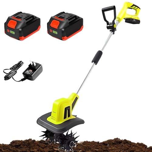 Motoazada Eléctrica con 4 Cuchillas y Batería 2 * 4000 mAh, Motoazada Inalámbrica 270 RPM Máx., Motoazada Rotativa Portátil Labranza Máxima Camino de 22 cm de Profundidad por 25 cm de Ancho