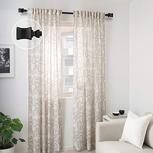 Knobwell 2 Pack 1-Inch Diameter Single Window Treatment Curtain Rod, Modern Square Finial, 22-Inch To 42-Inch Adjustable, Black Cafe Window Rods #TOP1