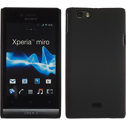 PhoneNatic Coque Rigide Compatible avec Sony Xperia Miro - gommée Noir - Cover Cubierta + Films de Protection