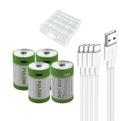 Batteria ricaricabile USB CR2 agli ioni di litio, 3,7 V, 300 mAh, batteria ricaricabile RCR2 CR15H270 15270, ricarica rapida 1,5 h, 1200 cicli con cavo di collegamento tipo C, uscita costante