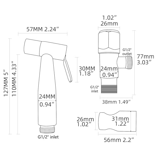 Douchette WC kit complet eau froide acier inoxydable flexible support chromé WS024DF3