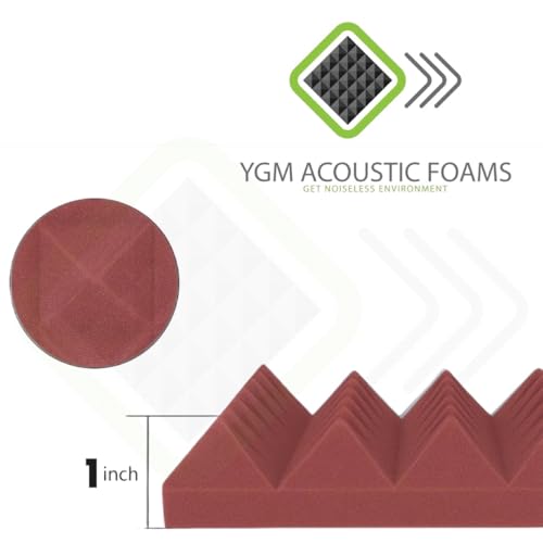 Image of YGM Acoustic Foams Pyramid Acoustic Panels 1 Foot x 1 Foot x 1 inch Thick | 50 Density Acoustical Sound Proof Foam for Room & Studio | Echo Reduction & Noise Absorption (Coffee Brown, Set of 108)