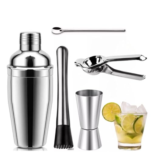 Kit Caipirinha Profissional, 750ml, Kit Coqueteleira 5 Peças em Aço Inox, Shaker com Medidor e Acessórios para Bar
