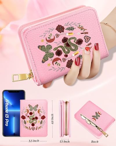 Image of Bistup Leather 12 Slot Accordion Card Holder Wallet, Butterfly Moon | Accordion Storage, Zipper Around Closure, Compact Patterned Wallet for IDs, Cards, Cash, Daily Carry and Gifts