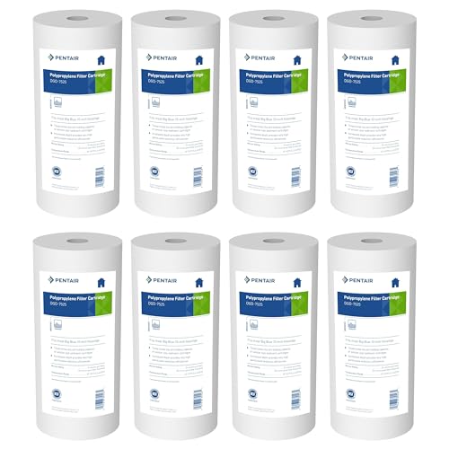 Image of Pentair Pentek DGD-7525 Big Blue Sediment Water Filter, 10-Inch, Whole House Dual-Gradient Density Spun Polypropylene Replacement Cartridge, 10 inch x 4.5 inch, 25 Micron, Pack of 8