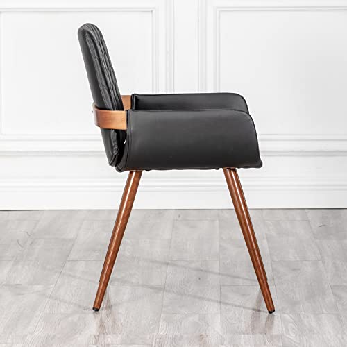 Lunling Mid Century Modern Dining Chairs Set Of 2 Accent Faux Leather Chair Bentwood Frame With Armrest,Upholstered Seat,Metal Legs,Adjustable Foot For Kitchen Dining Room Desk Chairs(Black W009) #TOP3