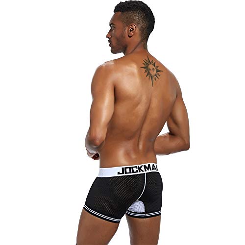 Jockmail Sexy Boxer Men Sexy Mesh U Pouch Underwear Sexy Underpants Cueca Cotton Pants Trunks Boxer Shorts Gay Panties (Black, M) #TOP6
