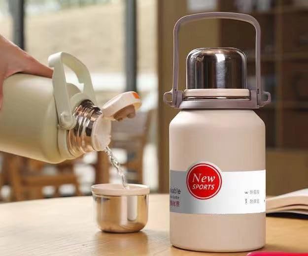 Miniatura 6 de Generic QuantumG - Termo de acero inoxidable de 1 litro, frío y caliente durante 12 horas, tapa a prueba de fugas que se dobla como taza, apto para