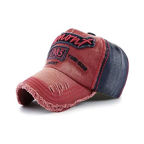 CHENNUO Men's Vintage Distressed Cotton Baseball Cap Adjustable Embroidered Outdoor Cap Unisex, red, 56/60 cm Cover