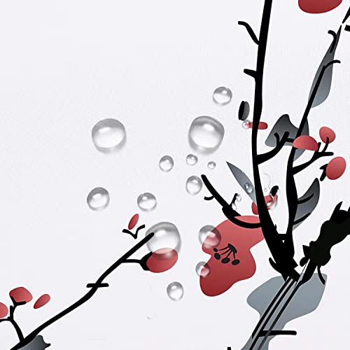 Adwaita Heavy Duty Waterproof Fabric Bathroom Shower Curtain Bath Curtain Weighted 100 Percent Polyester, Machine Washable, 72 X 72 Inches (Red Plum Flower) #TOP3
