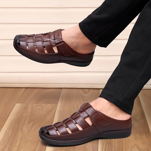 Image of Freesia Genuine Leather Back Open Half Backless Sandals for Men