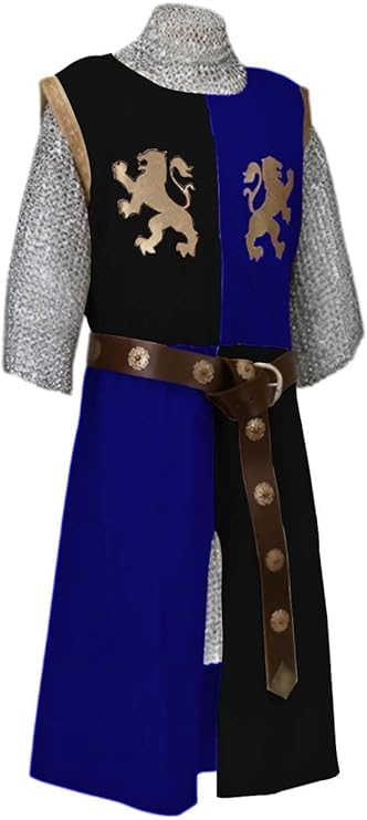Medieval Kinght Viking V-Neck Tabard Basic Middle Age Embroidery Surcoat Tunic Sleevess Warrior Cosplay Costumes(S-6XL) (Black/Blue, 6X-large)