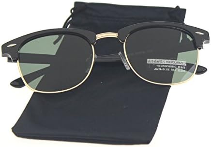 Timo Lee-Premium Half Frame Horn Rimmed Sunglasses with Metal Rivets(Black Frame/Green Lens)