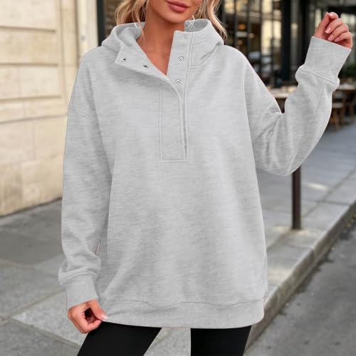 Sudadera de manga larga para mujer en algodón con botones funcionales y capucha 4