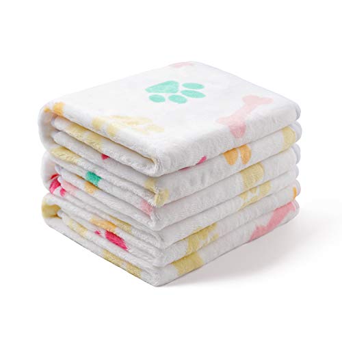 luciphia 1 Pack 3 Blankets Super Soft Fluffy Cute Bone Pattern Pet Blanket Flannel Throw for Dog Puppy Cat White Small