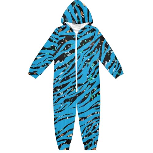 Sletend Blue Tiger Print Unisex Onesie Pajamas One-Piece Costume Hooded Sleepwear Jumpsuit 4T