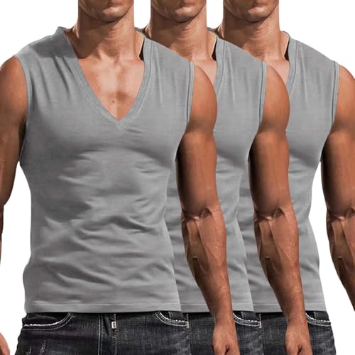 Gris 3 pièces débardeur homme haut de sport col en V XL