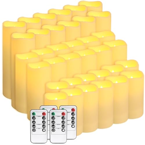 Image of 36-Pack Flickering Flameless Candles with Remote Control - LED Fake Candle Perfect for Wedding,Outdoor,Table,Halloween,Christmas Decor - Create a Magical Ambiance Effortlessly(Three Sizes)