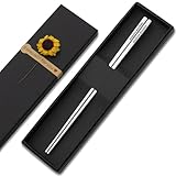 Personalized Chopsticks, Custom Engraved Name Reusable Stainless Steel Chop Sticks, Square Non-Slip ChopSticks Dishwasher Safe for Housewarming Weddings Anniversaries Parties, Gift for Friends