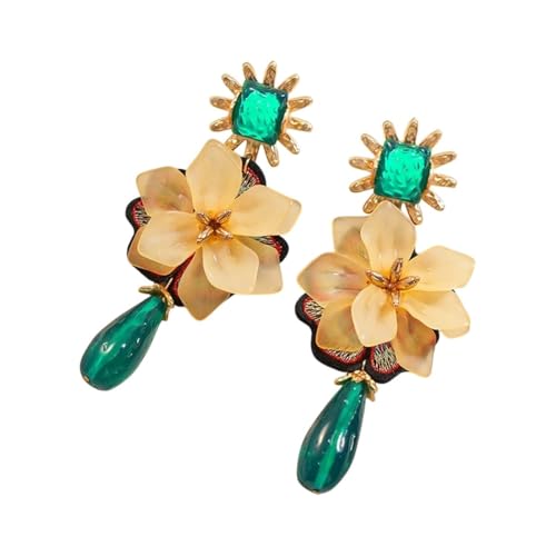 Vintage Resin Flower Water Drop Exaggerate Women Earrings Fashion Jewelry