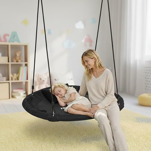Columpio nido exterior Relaxdays de Ø 100 cm negro con cojín 4