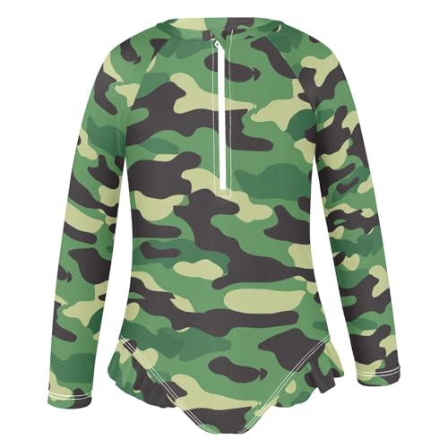 ALAZA Toddler Swimsuit Girl Bathing Suit Swimwear Rash Guard Green Camouflage Long Sleeve 3T2