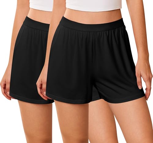 Image of Ekouaer Womens 2 Pack Pajama Shorts 2026 Comfy Elastic Waist Sleep Shorts Bamboo Viscose Soft Pj Bottoms with Pockets
