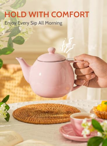 Image of Sweese Porcelain Teapot 27 oz with Infuser for Loose Leaf Tea, Pink