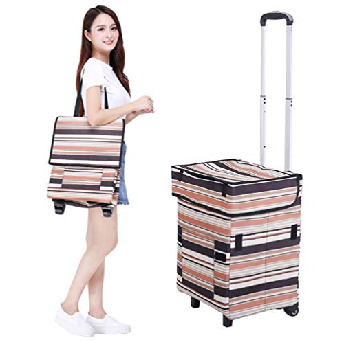 ROYWY Foldable Shopping Trolley Bag Cart Dual Wheel, Portable Reusable Tug Bag Multi-Function Storage Bag with Wheels, Luggage Shoulder Hand Bag Cart with Folding Handy Travel