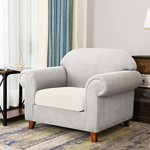 Image of CHUN YI Stretch Couch Cushion Covers Replacement, Fitted Loveseat Sofa Chair Seat Slipcovers Furniture Protector, Checks Spandex Jacquard Fabric(Small,Ivory White)