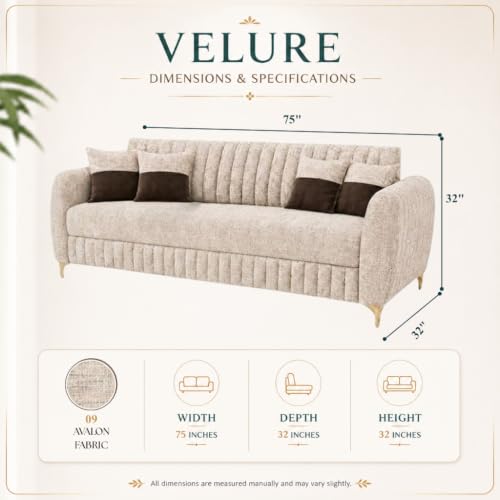 Image of CASASTYLE Signature Velour 3 Seater Sofa Set | Boucle Weave Fabric | 40D Foam + Zigzag Spring | 3-Yr Warranty (Sandstone Beige) | Modern Living Luxury Sofa Set for Home, Office & Hotel Spaces