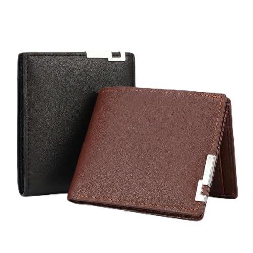 Image of Kraptick Men's Premium Textured Leather Wallet Bifold with Metal Accent Slim Travel Purse with Multi-Card Slots & Currency Compartment Ideal Gift for Men (Pack of 2) (Black & Brown)