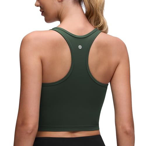 Image of CRZ YOGA Butterluxe Racerback Crop Tank Tops | Light Support, Removable Pads, Yoga, Extremely Soft, Scoop Neck, Longline Sports Bras for Women