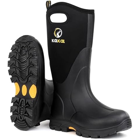 Kalkal Rubber Boots for Men and Women, Waterproof Insulated Rain Boots, Neoprene Breathable Mud Boots, Outdoor Anti-slip Mens Work Farming Hunting Boots Cover