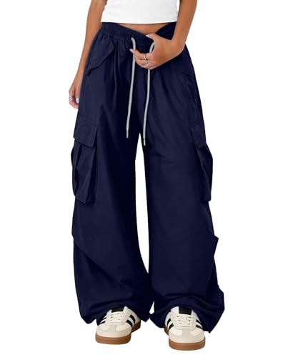 Bakyarder Women’s Baggy Cargo Pants,Y2K Barrel Wide Leg Streetwear Trousers with Elastic Drawstring Waist Navy Blue X-Large by Bakyarder - Used condition - Image 2