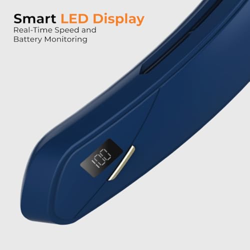 Image of JUST CORSECA Neck Fan | Rechargeable | LED Display | Adjustable Speed | Hands-Free Wearable Cooler for Travel, Outdoor & Summer Use (Blue)