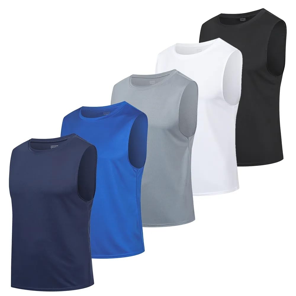 ZENGVEE Men's 5 Pack Compression Tank Tops Athletic Muscle Tee Fitness Bodybuilding Sleeveless Quick Dry Breathable T-Shirt