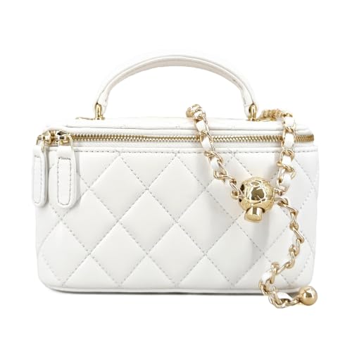 Image of M-ioi-M Small Genuine Leather Purse Quilted Crossbody Bag for Women, Mini Top-Handle Shoulder Handbag w /Gold Chain Strap