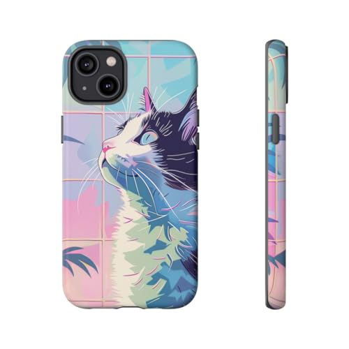 Coque chat coloré iPhone 14 Plus rigide mate aux finitions premium