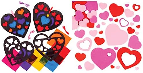Baker Ross AT551 Heart Stained Glass Effect Decoration Kits - Pack of 6, Creative Valentine's Day Art and Craft Supplies for Kids to Make and Decorate