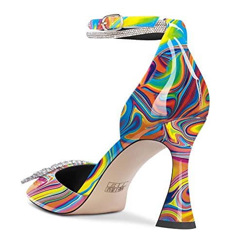 Castamere Women High Chunky Block Heel Ankle Strap Diamond Crystal Pointed Toe Pumps 3.3 Inches Heels4