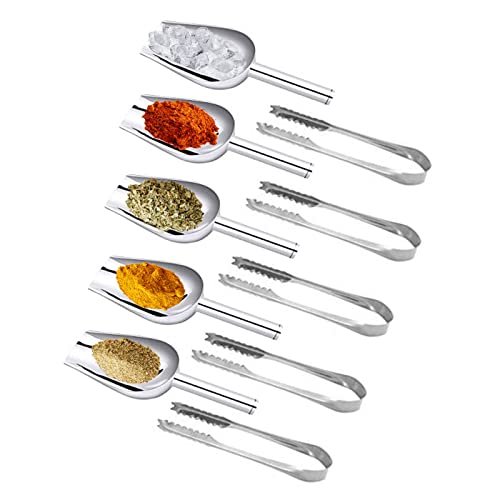 Sprießen 5 Sweet pelles et 5 Pince à glaçons,Cuillères en Acier Inoxydable pour Supermarché Sweet Candy Café Seau à Glace Bar de Cuisine de Mariage,BBQ,Bonbons,Dessert, Buffet, Café, Thé