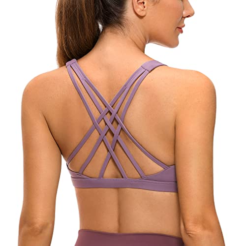 Image of CRZ YOGA Strappy V Neck Sports Bras | Medium Support, Removable Pads, Yoga, Brushed, Criss Cross Back, for Women