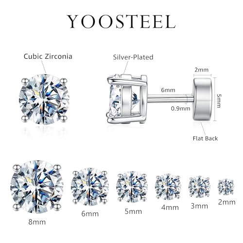 6 Pairs Hypoallergenic Silver Flat Back Earrings for Women - XWO9KDDQ - Image 5