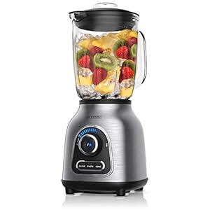 Arendo - Standmixer Glas - Hochleistungsmixer 24.000 U min - 1,75 lL Glasbehälter - 6-flügeliges kugelgelagertes Edelstahlmesser - 30 Leistungsstufen - Impulsfunktion - Edelstahl Smoothie Mixer