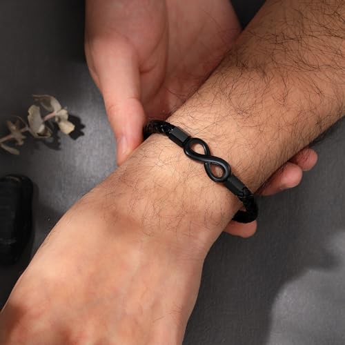 Image of Leather Bracelet Gifts for Men, To My Son Bracelet Fathers Day Bracelet Gifts Dad Grandpa Love You Forever Engraved Birthday Valentines Graduation Gift Infinity Knot Jewelry